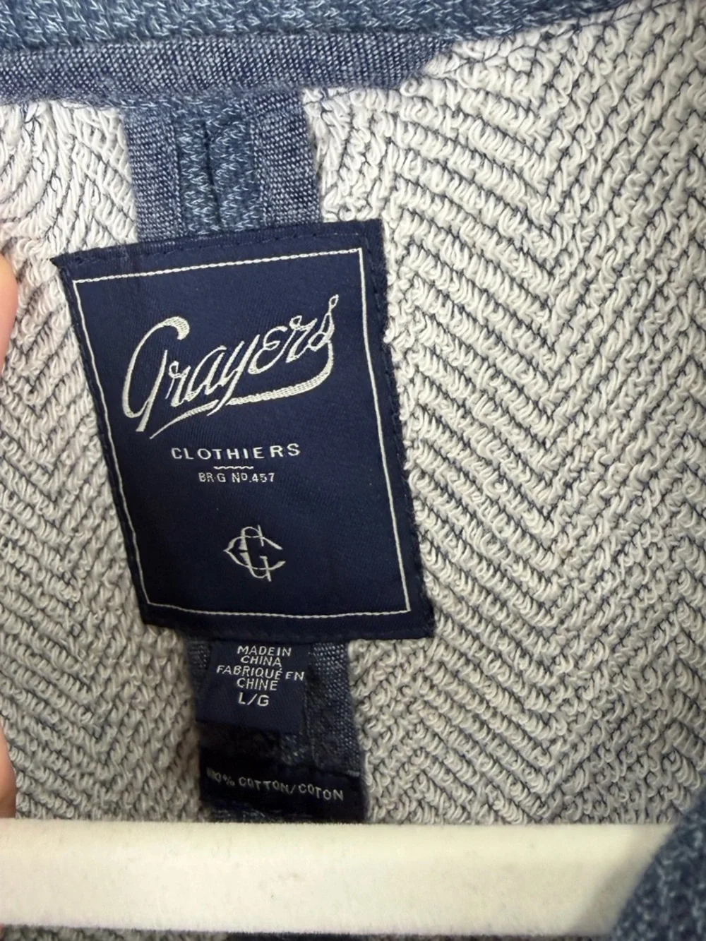 Grayers Blue Herringbone Swacket Knit Jacket Button Front Cotton L
